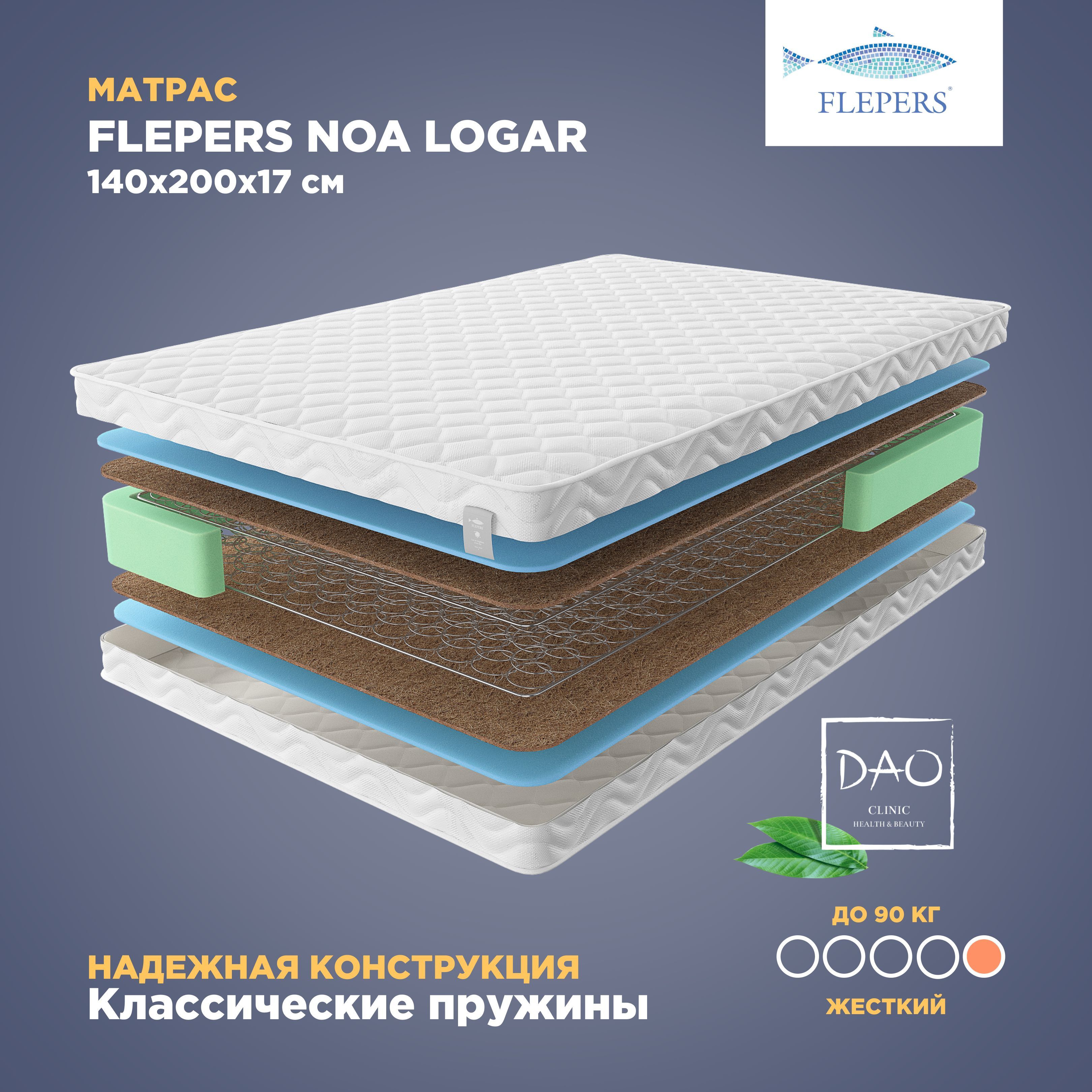 Ортопедический матрас Flepers Noa Logar, 140х200 см, пружинный