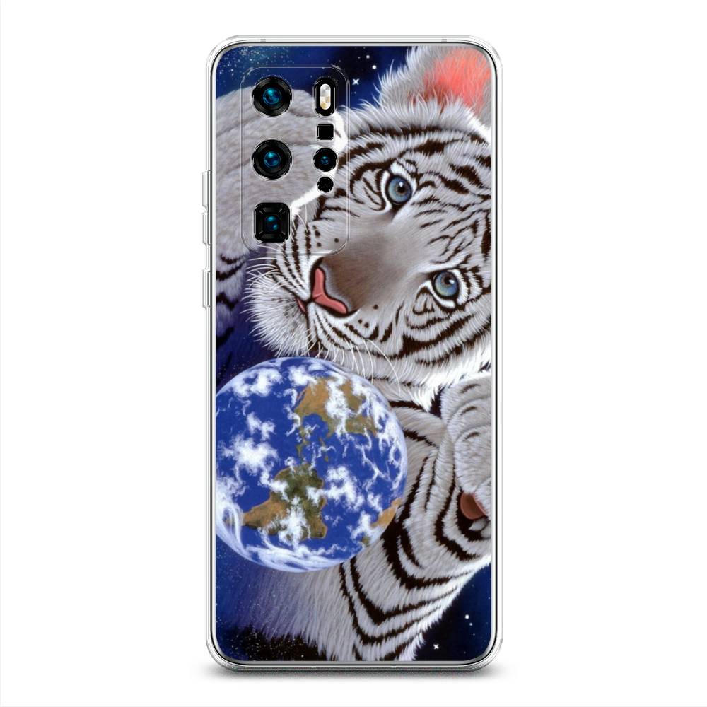 

Чехол на Huawei P40 Pro "Тигренок и Земля", Синий;белый;черный, 610950-1