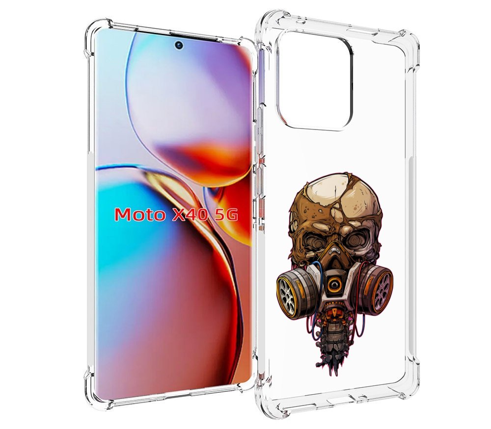 

Чехол MyPads Подробный красочный человеческий череп с противогазом для Motorola Moto X40, Прозрачный, Tocco