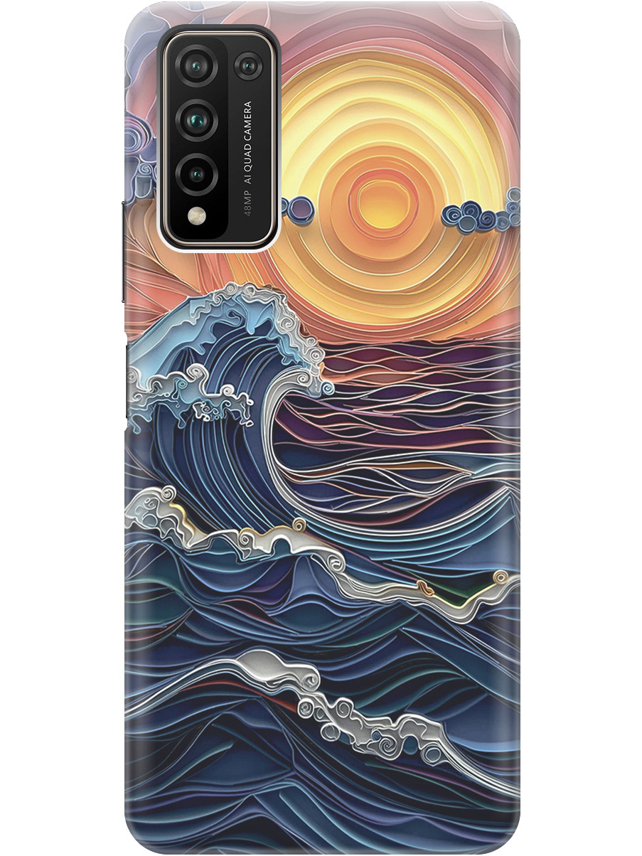 

Силиконовый чехол на Honor 10x Lite с принтом "Волны на закате", 723565510