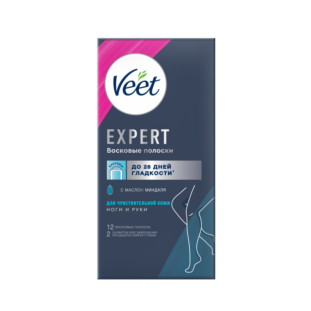 Восковые полоски Veet Expert для чувствительной кожи ног и рук 12 шт