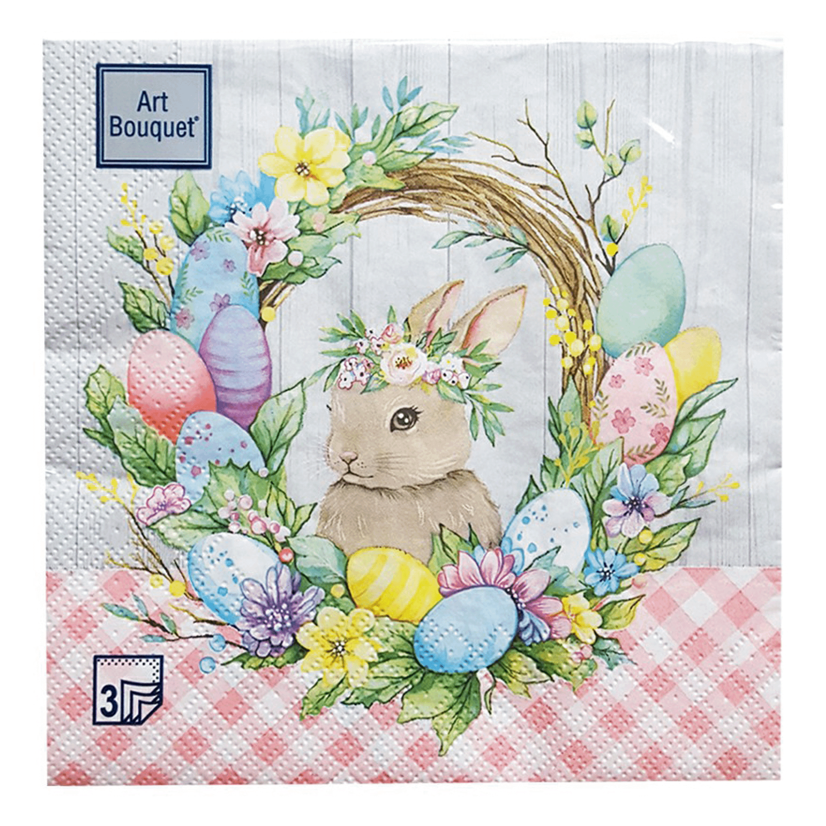

Салфетки бумажные Art Bouquet Пасхальный венок с кроликом 3 слоя 33 x 33 см 20 шт, Разноцветный