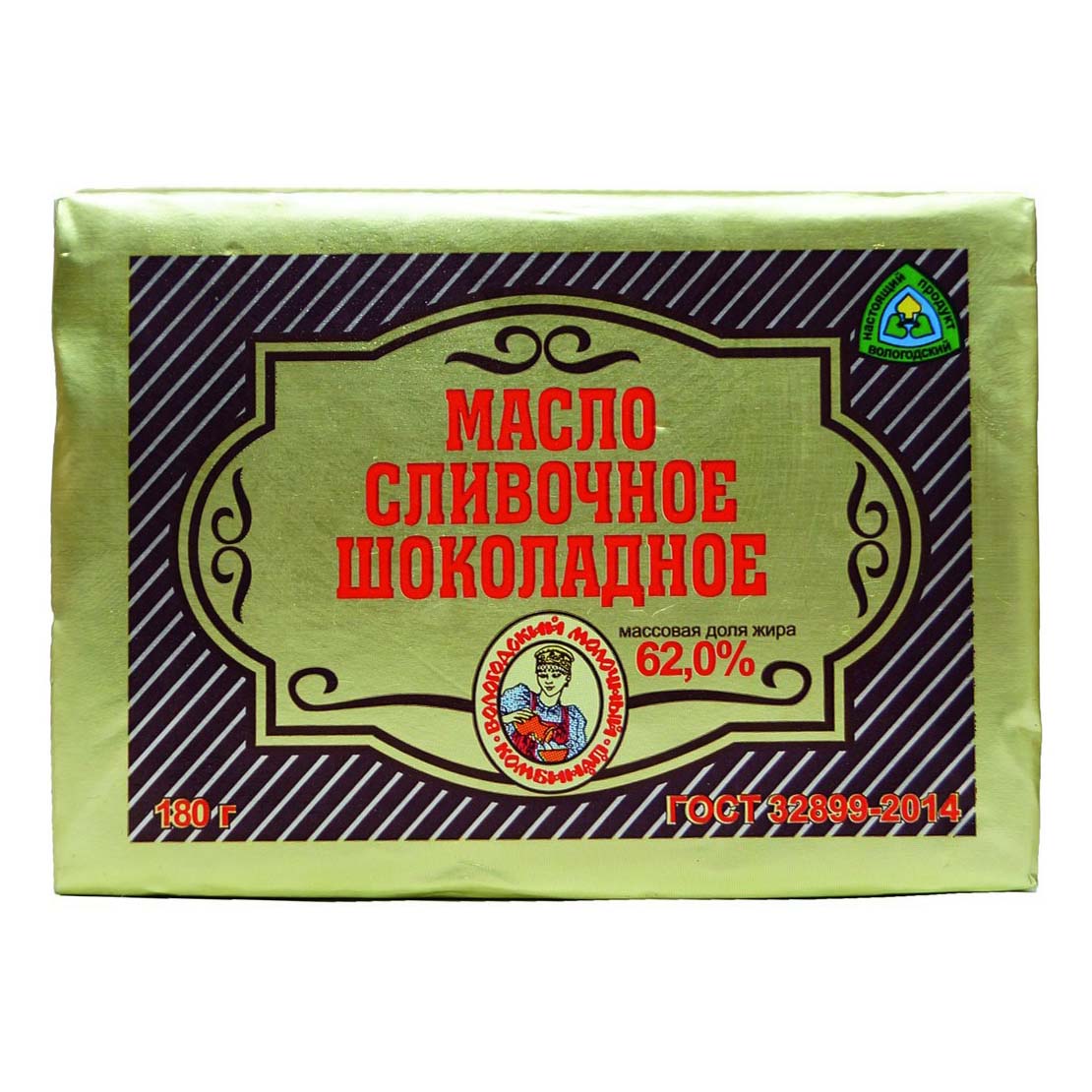 Сливочное масло Вологодский молочный комбинат шоколадное 62% БЗМЖ 180 г