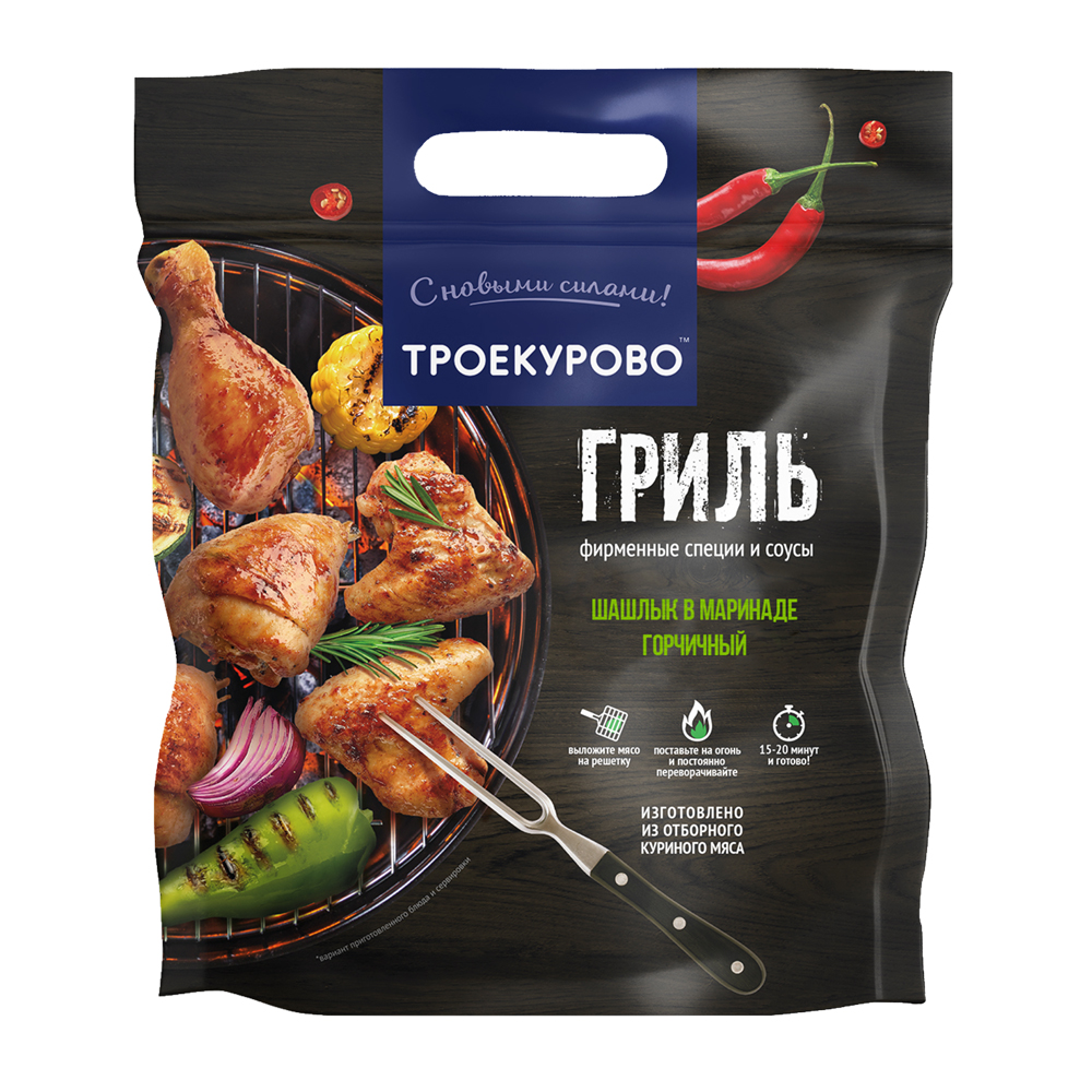 

Шашлык куриный Троекурово кусковой в маринаде горчичный охлажденный +-2 кг