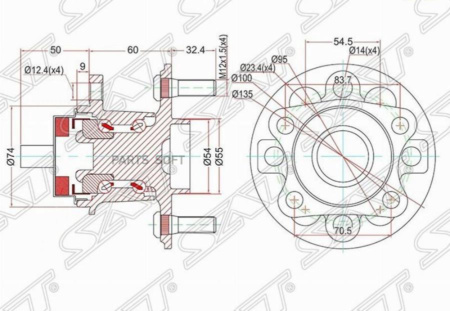 SAT Ступичный узел задн. TOYOTA VITZ KSP90,NCP9#,SCP90/RACTIS NCP10#,SCP100/BELTA #SP92 05