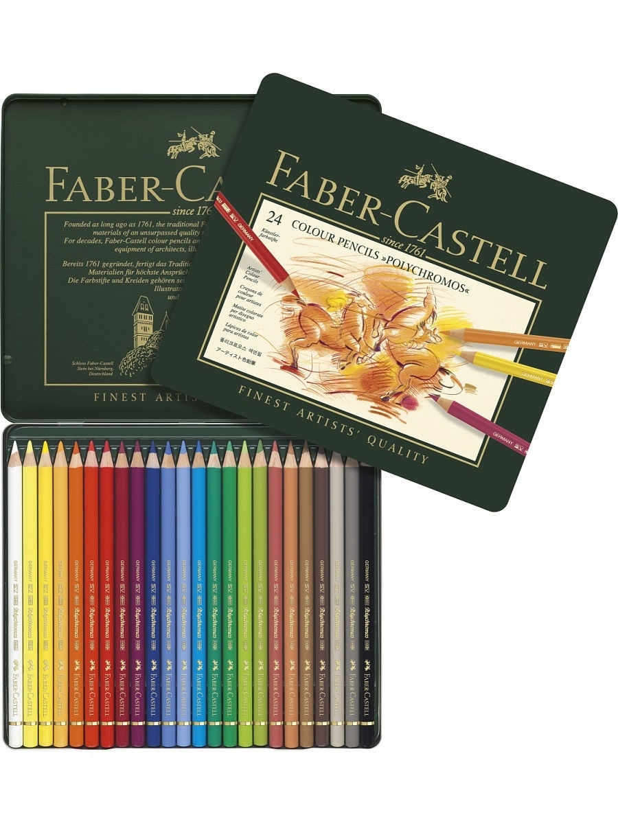 

Набор карандашей цветных Faber-castell "Polychromos" 24 шт проф-ные в металле, Разный