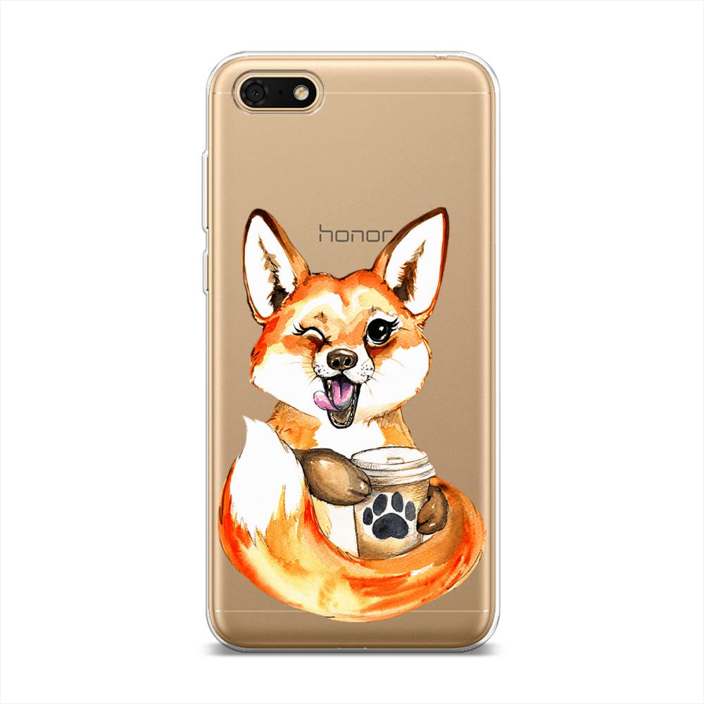 

Чехол на Huawei Honor 7A "Подмигивающая лиса с кофе", Оранжевый;белый;коричневый, 66350-4