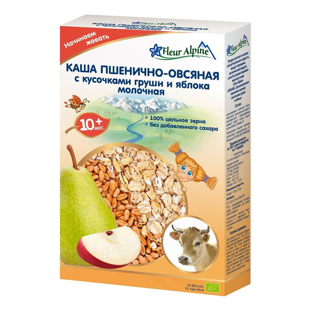 

Каша Fleur Alpine Organic Пшенично-овсяная с кусочками груши и яблока с 10 месяцев 175 г