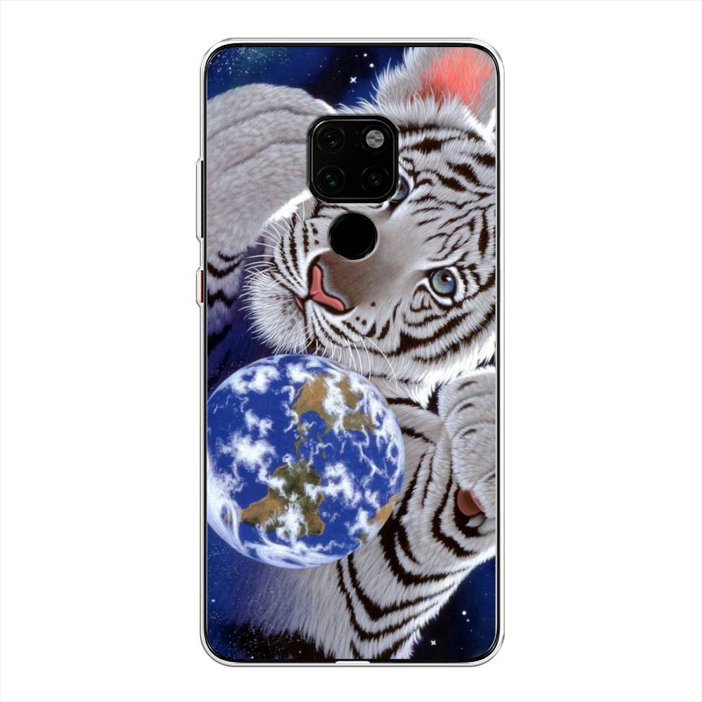 

Чехол на Huawei Mate 20 "Тигренок и Земля", Синий;белый;черный, 66850-1