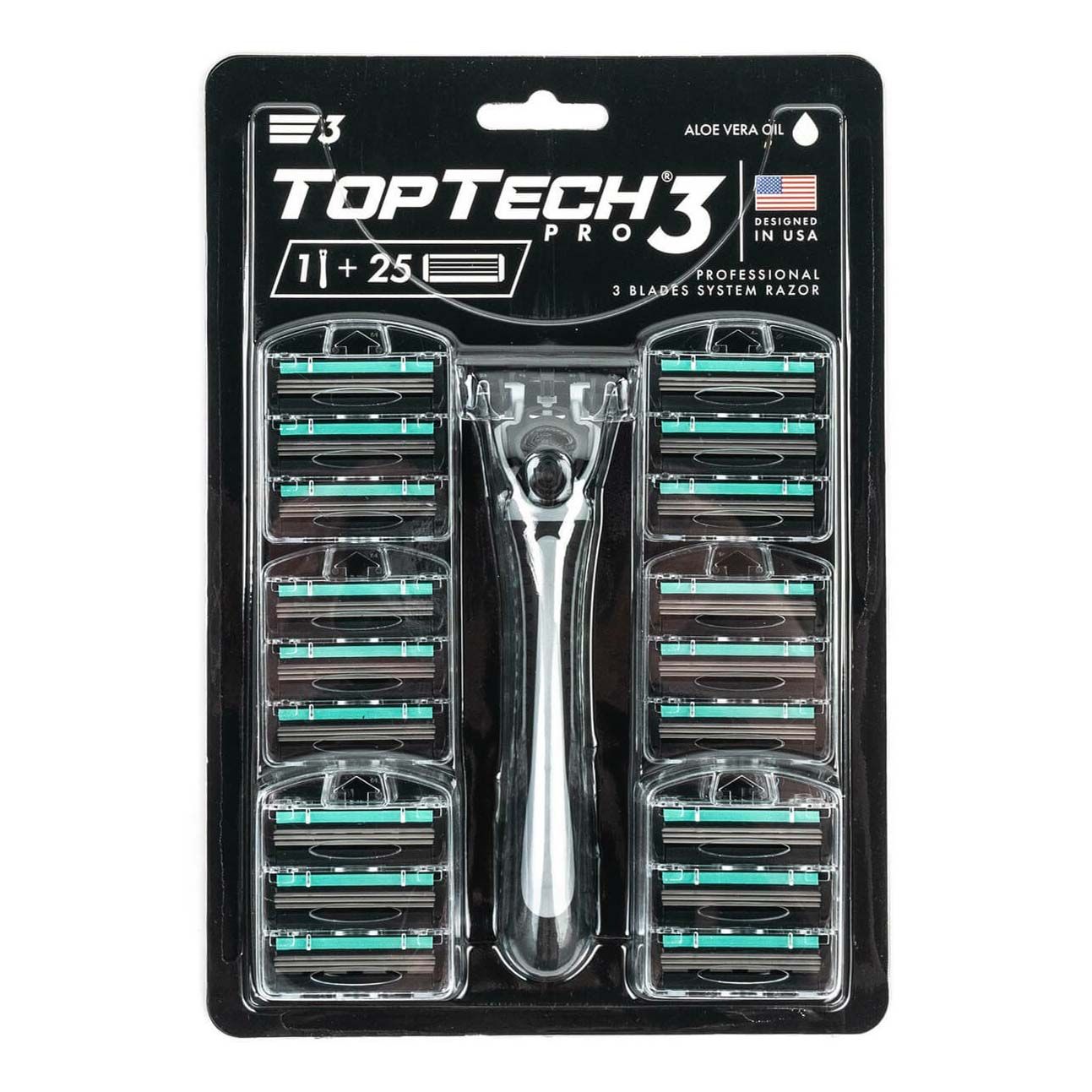 Бритвенный станок со сменной кассетой Toptech PRO3 с тройным лезвием и 25 сменных кассет