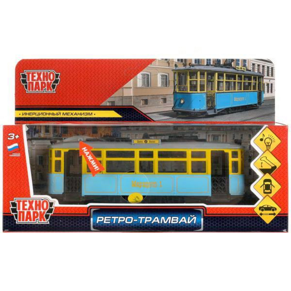 фото Машинка технопарк трамвай ретро свет и звук синий 17 см trammc1-17sl-bu shantou city