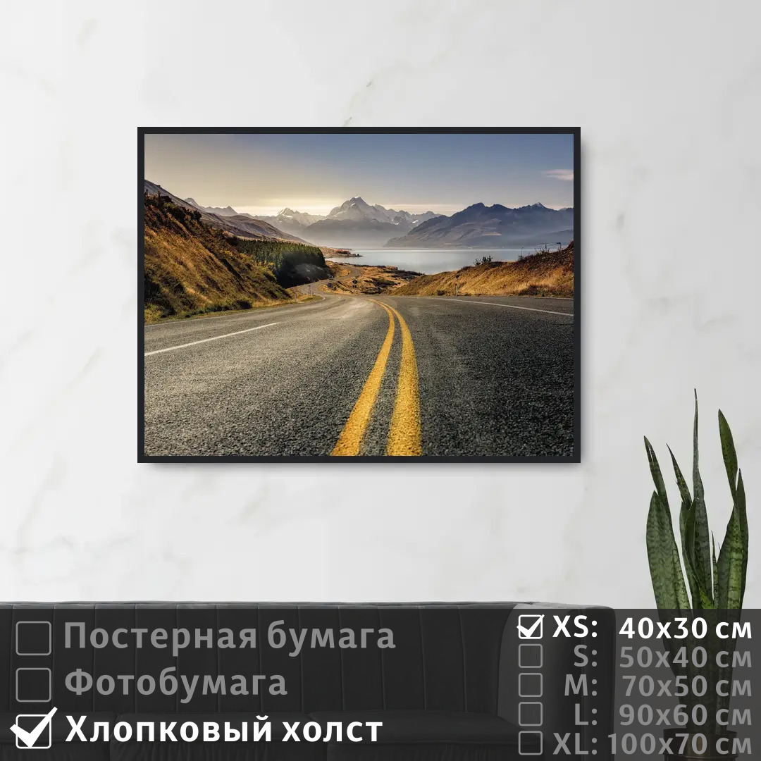 

Постер на холсте ПолиЦентр Дорога к горам в новой зеландии 40х30 см, ДорогаКГорамВНовойЗеландии