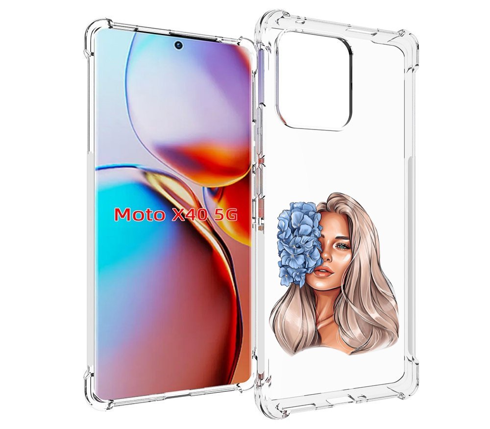 

Чехол MyPads блондинка-с-голубыми-цветами женский для Motorola Moto X40, Прозрачный, Tocco