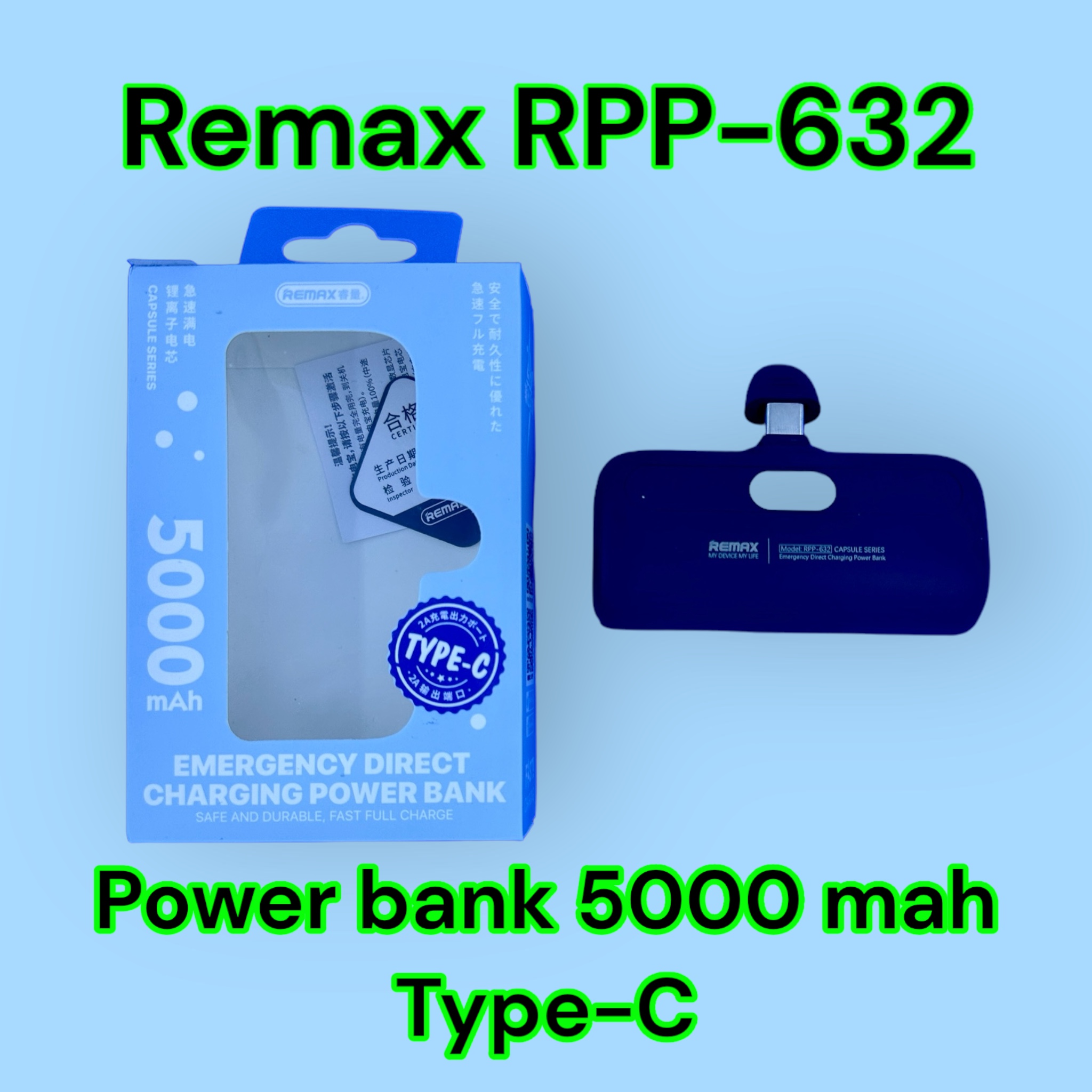 

Внешний аккумулятор Remax RPP-632 Type - C Power Bank 5000 mAh Black, RPP-632