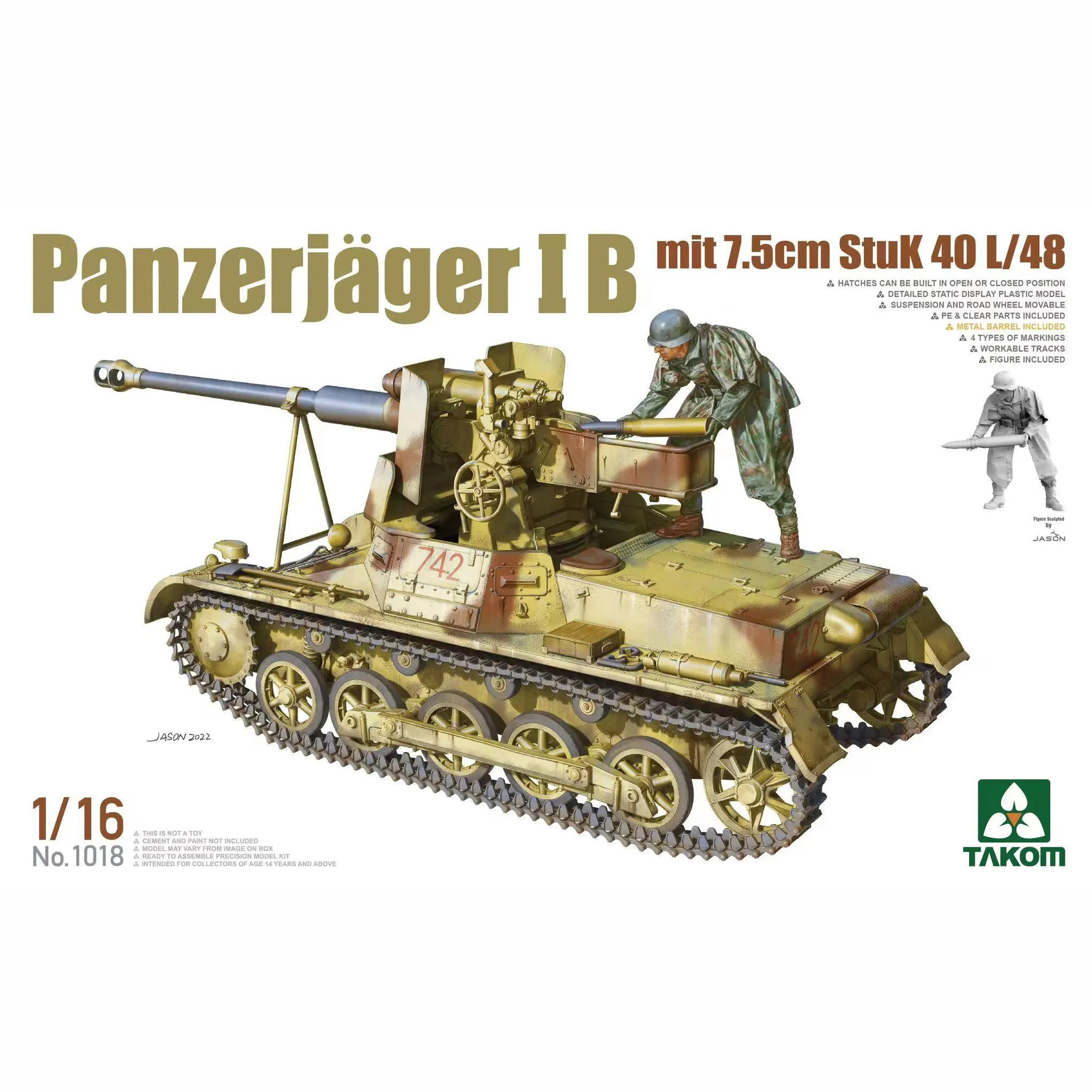 

Сборная модель Takom 1/16 Немецкая САУ Panzerjager I B mit 7,5cm StuK 40 L48 1018