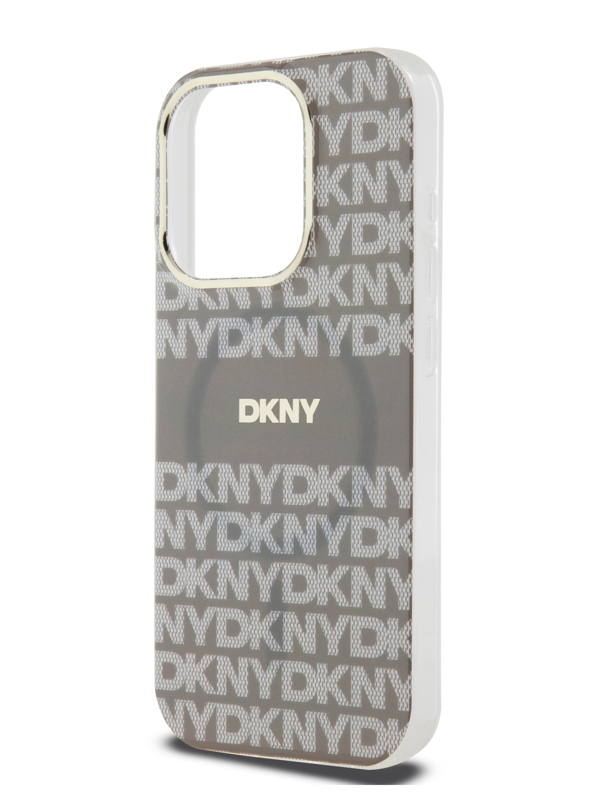 

Чехол DKNY для iPhone 15 Pro с функцией MagSafe и защитым бортиком для камеры, бежевый