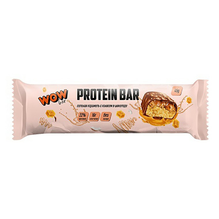 Батончик Prime Kraft WOW Protein Bar протеиновый соленая карамель, кокос в шоколаде 45 г