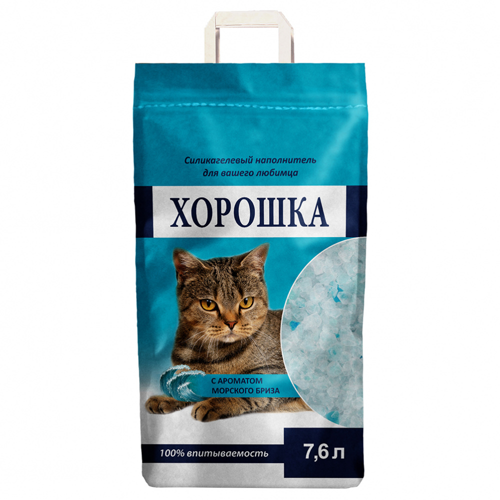 Впитывающий наполнитель для кошек Хорошка силикагелевый, 3.1 кг, 7,6л, с ароматом бриза