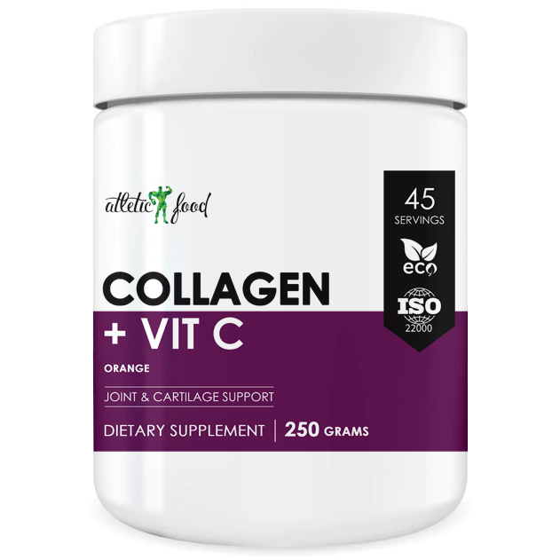 Коллаген Atletic Food 100% Pure Collagen Peptides + Vitamin C, 250 г, апельсин