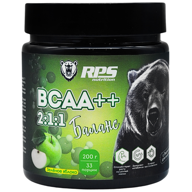 Аминокислоты RPS Nutrition BCAA 211 - 200 г зеленое яблоко 913₽