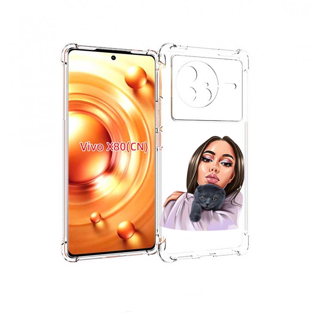 

Чехол Mypads Нарисованная-Девушка-С-Котом Женский Для Vivo X80, Прозрачный, Tocco