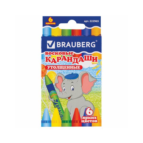 

Восковые карандаши утолщенные BRAUBERG, 6 цветов, 222965, Разноцветные