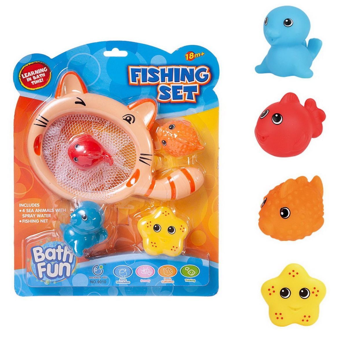 

Набор игрушек для ванной JUN Toys Cачок и 4 фигурки морских обитателей, 127352-tn