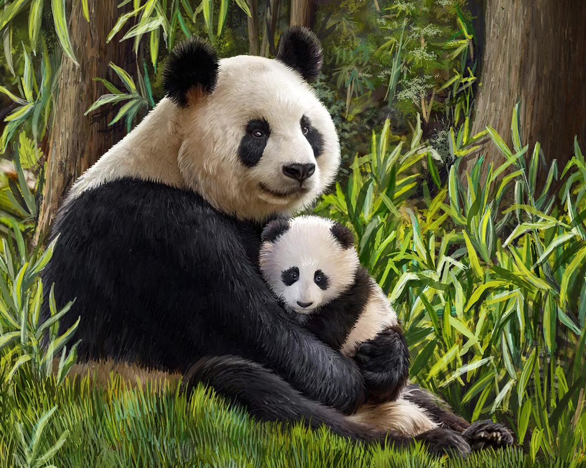 фото Алмазная мозаика гранни «мама панда» полная выкладка, 40х50 см, квадратные стразы