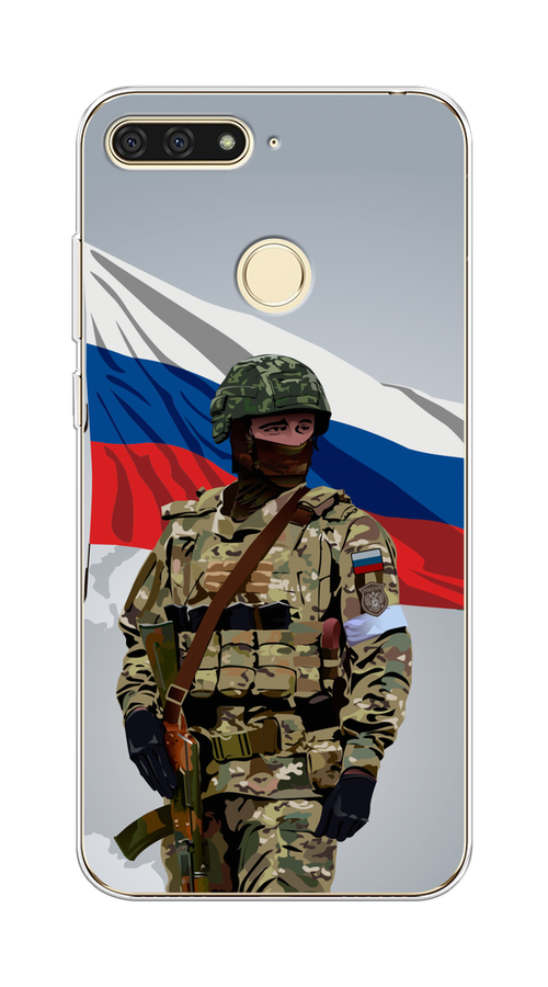 

Чехол Awog на Honor 7C/7A Pro/Huawei Y6 Prime 2018 "Солдат с флагом", Белый;синий;красный;зеленый, 64550-1