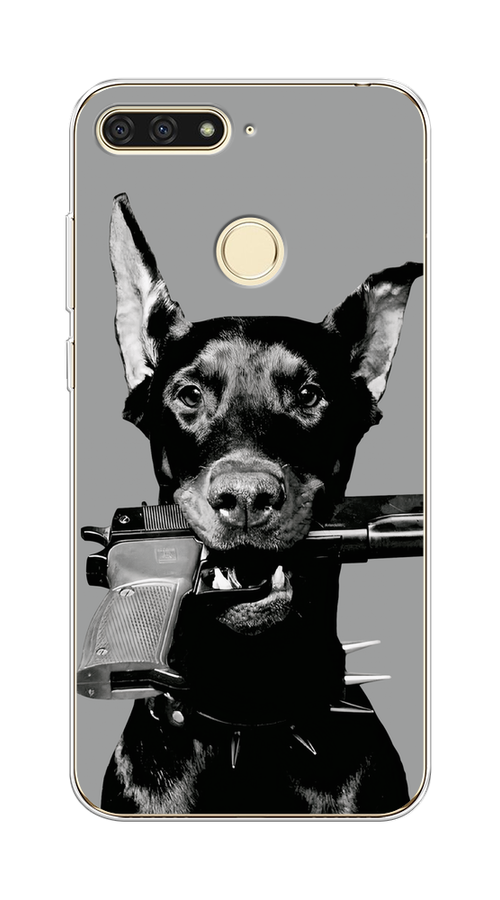 

Чехол Awog на Honor 7C/7A Pro/Huawei Y6 Prime 2018 "Доберман", Серый, 64550-1