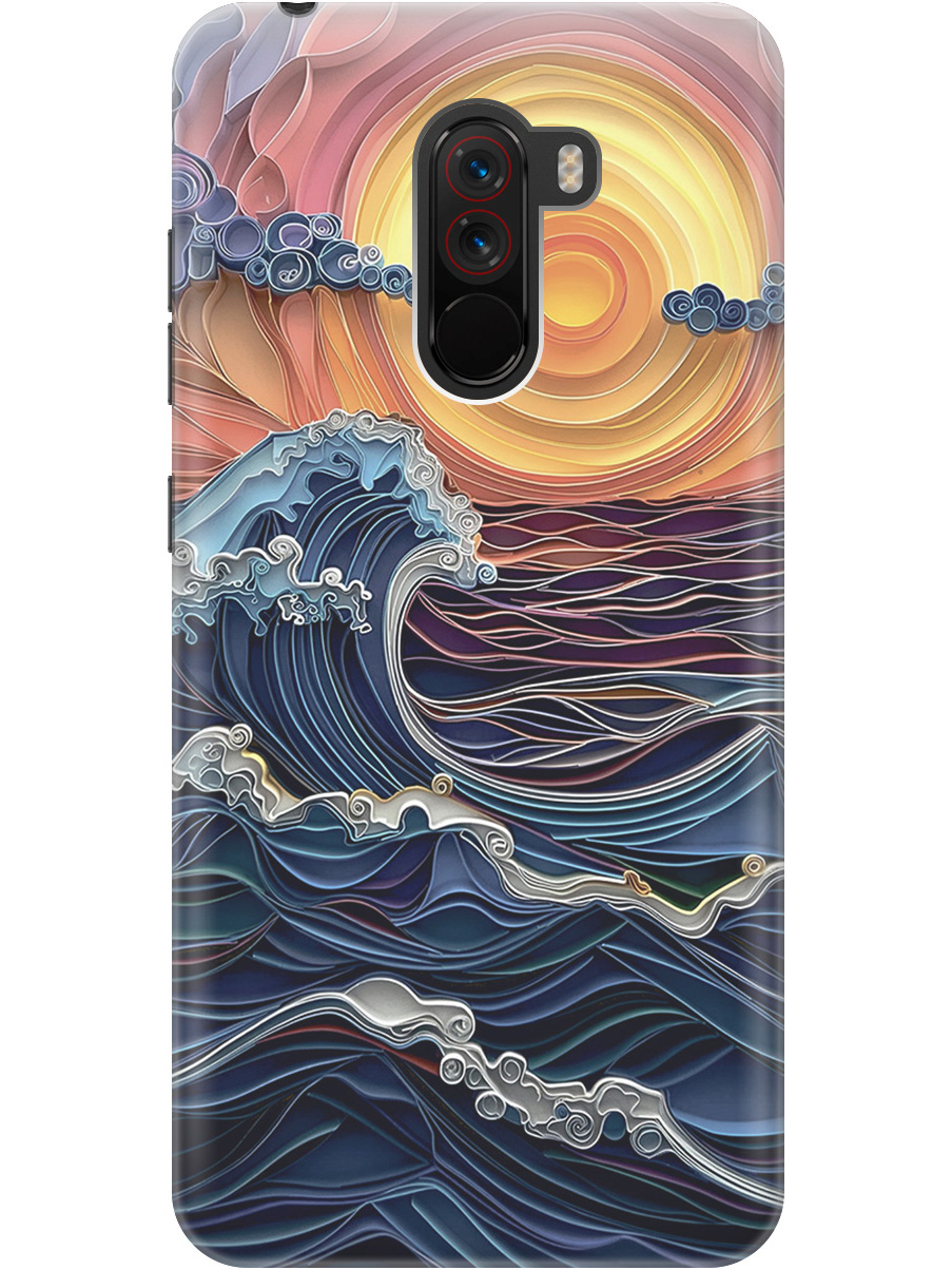

Силиконовый чехол на Xiaomi Pocophone F1 с принтом "Волны на закате", 719373310