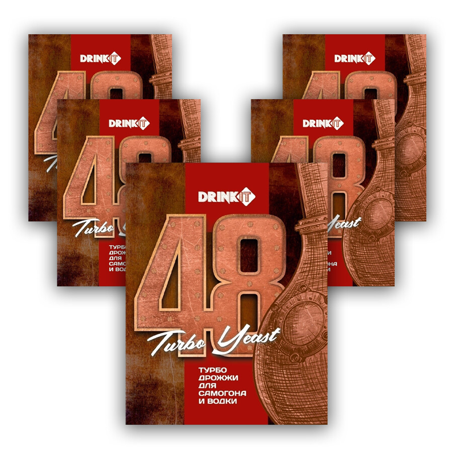 

Спиртовые турбо дрожжи для приготовления браги DRINKIT 48 120 г х 5 шт.