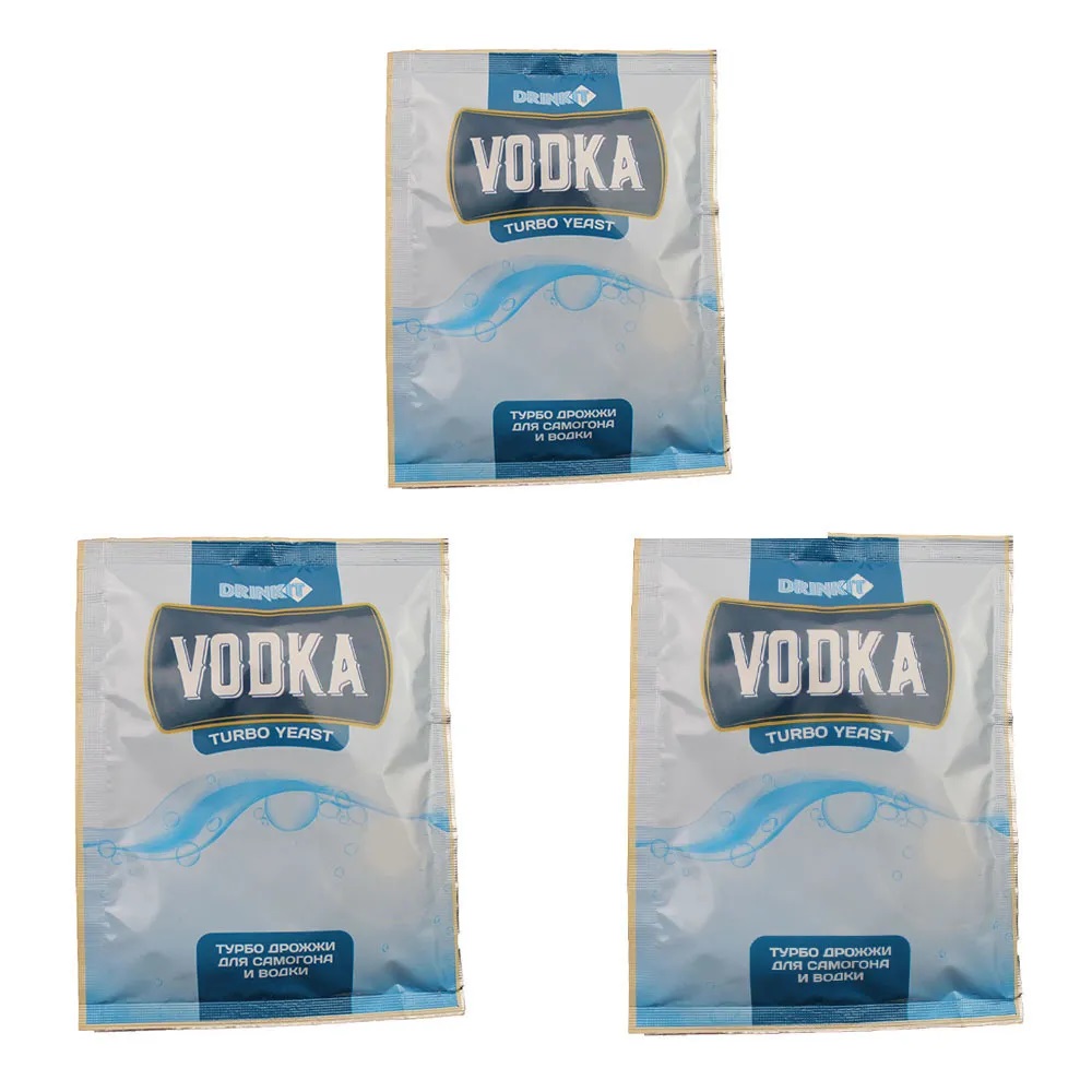 фото Спиртовые турбо дрожжи для приготовления браги drinkit vodka 65 г., набор 3 штуки.