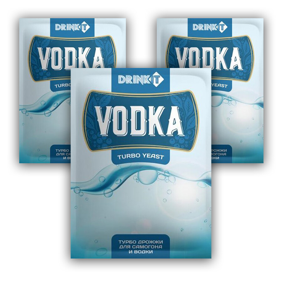 фото Спиртовые турбо дрожжи для приготовления браги drinkit vodka 65 г., набор 3 штуки.