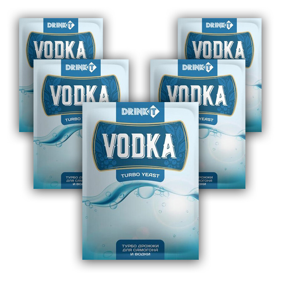 фото Спиртовые турбо дрожжи для приготовления браги vodka drinkit 65 г., набор 5 штук.