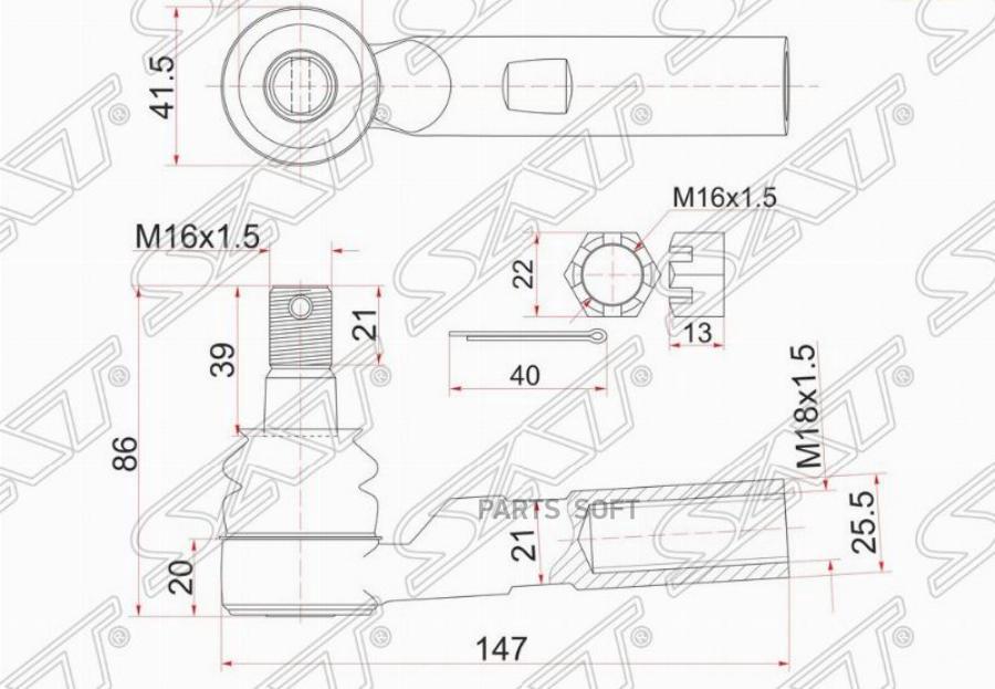 

Наконечник Рулевой Toyota Dyna 150 01- Sat арт. ST-45046-29405