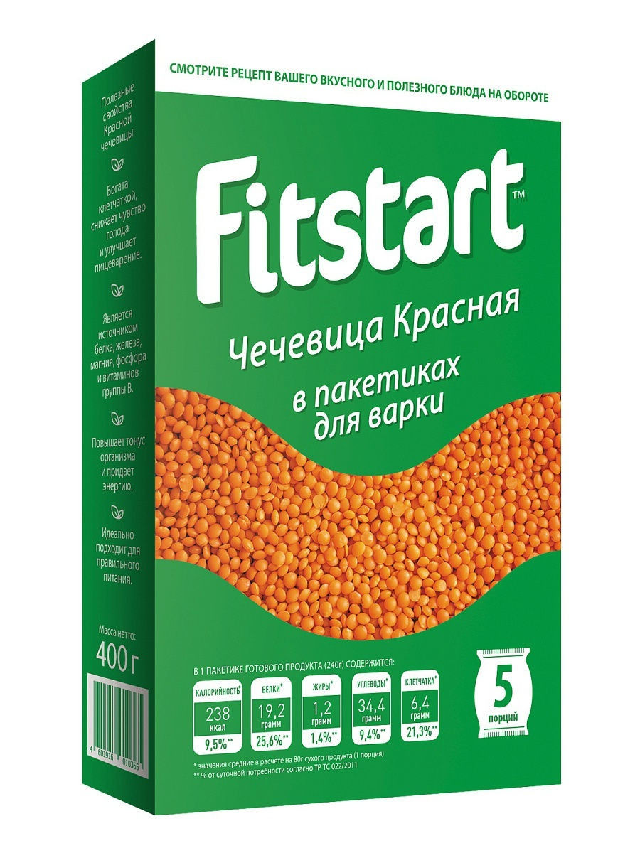 

Чечевица FITSTART Красная 5пакетиков*80 гр, карт.кор, 21075