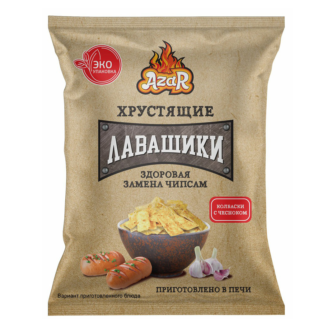 Лавашики пшеничные Azar со вкусом колбасок с чесноком 100 г