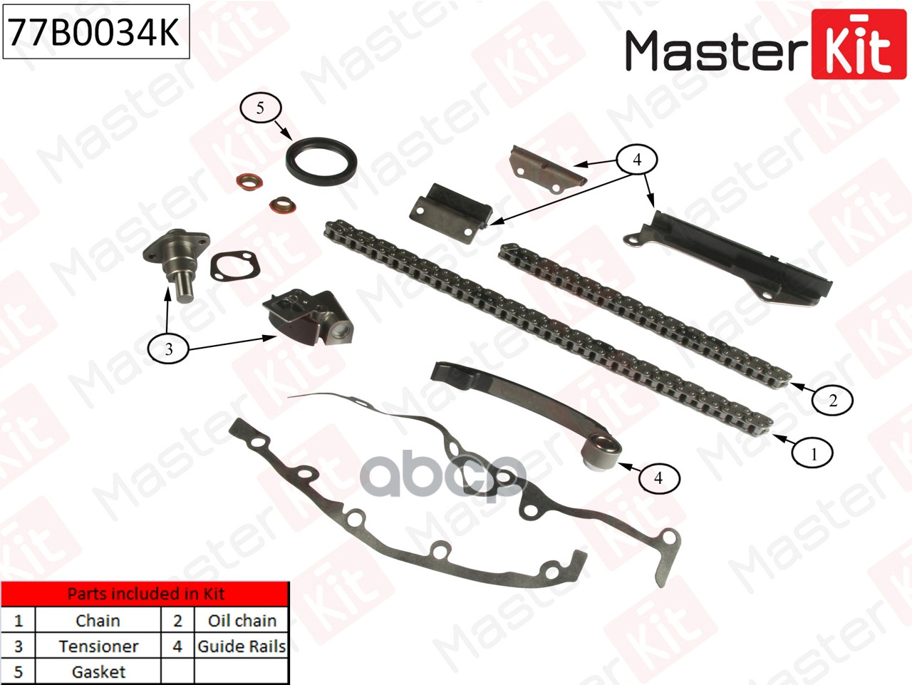 

Комплект Цепи Грм Nissan Almera 1.6i Ga14de/Ga16de 95-00 (Без Звездочек) MasterKit арт. 77, 77B0034K
