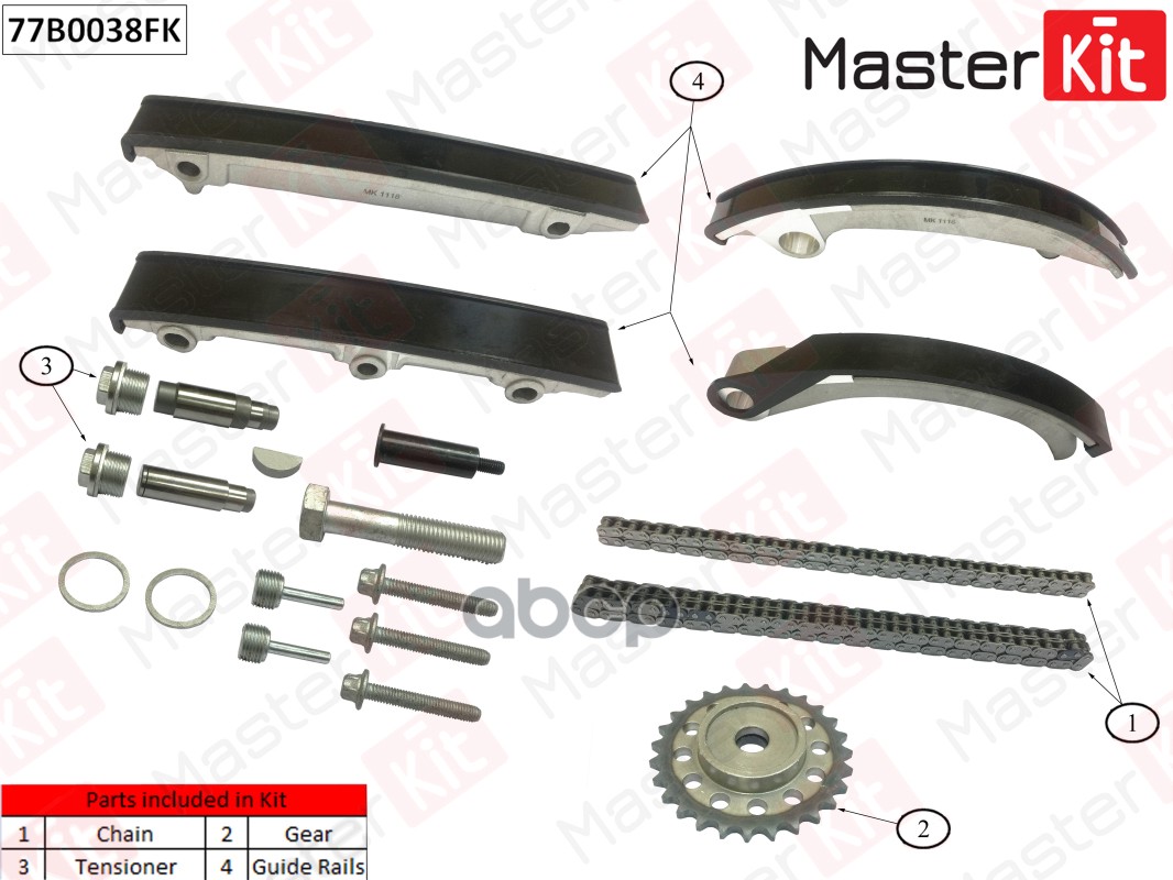 77B0038fk Комплект Цепи Грм Opel Vectra 2.0Di-2.2Dti Y22dtr 96-05 MasterKit 77b0038fk