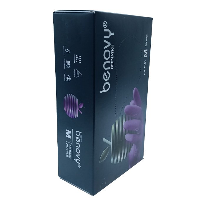 

Перчатки BENOVY Nitrile MultiColor, нитриловые медицинские сиреневые, размер M, 50 пар, Фиолетовый, размер M