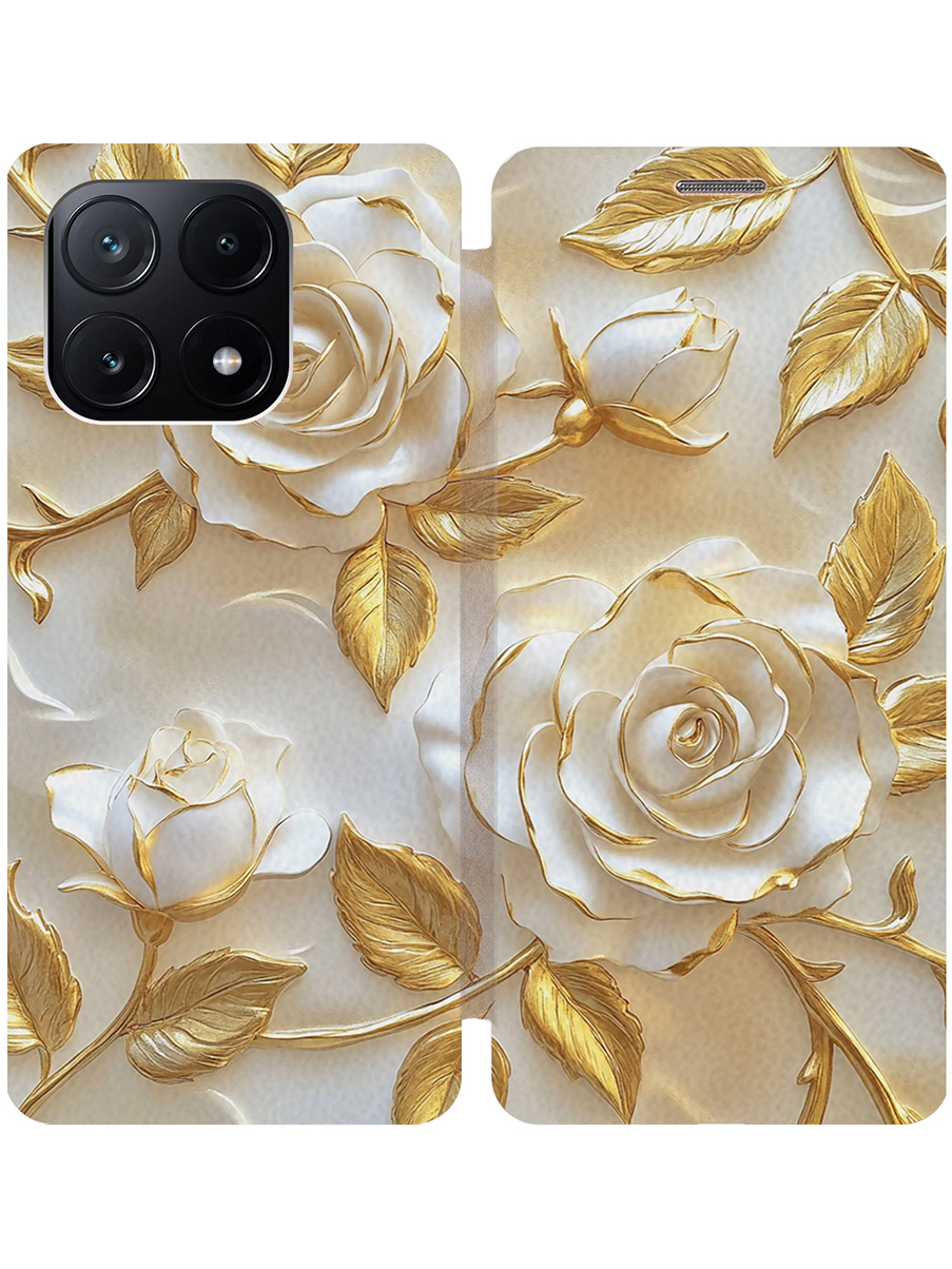 

Чехол-книжка на Xiaomi Poco X6 Pro 5G с принтом "Белые розы" золотой, Золотистый;белый, 780484123