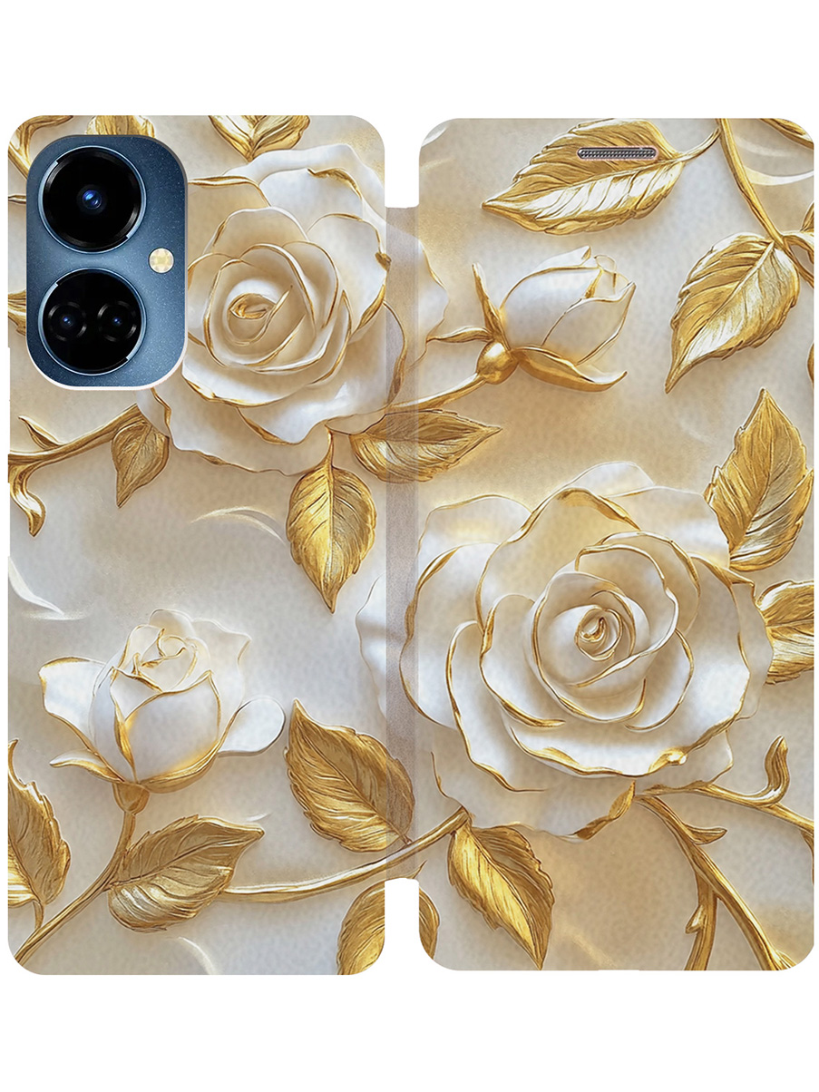 

Чехол-книжка на Tecno Camon 19 / 19 Pro с принтом "Белые розы" золотой, Золотистый;белый, 778675823