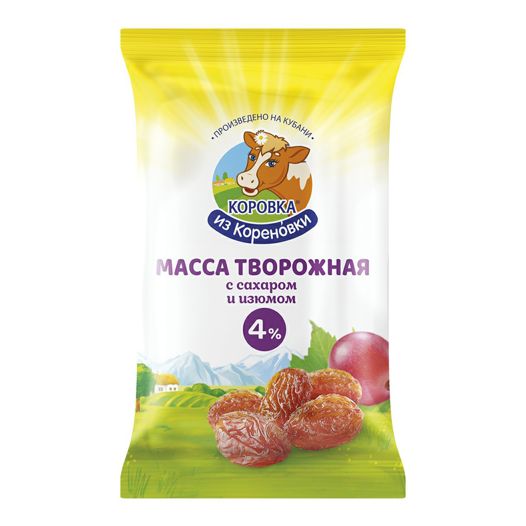 Творожная масса Коровка из Кореновки 4% изюм БЗМЖ 100 г