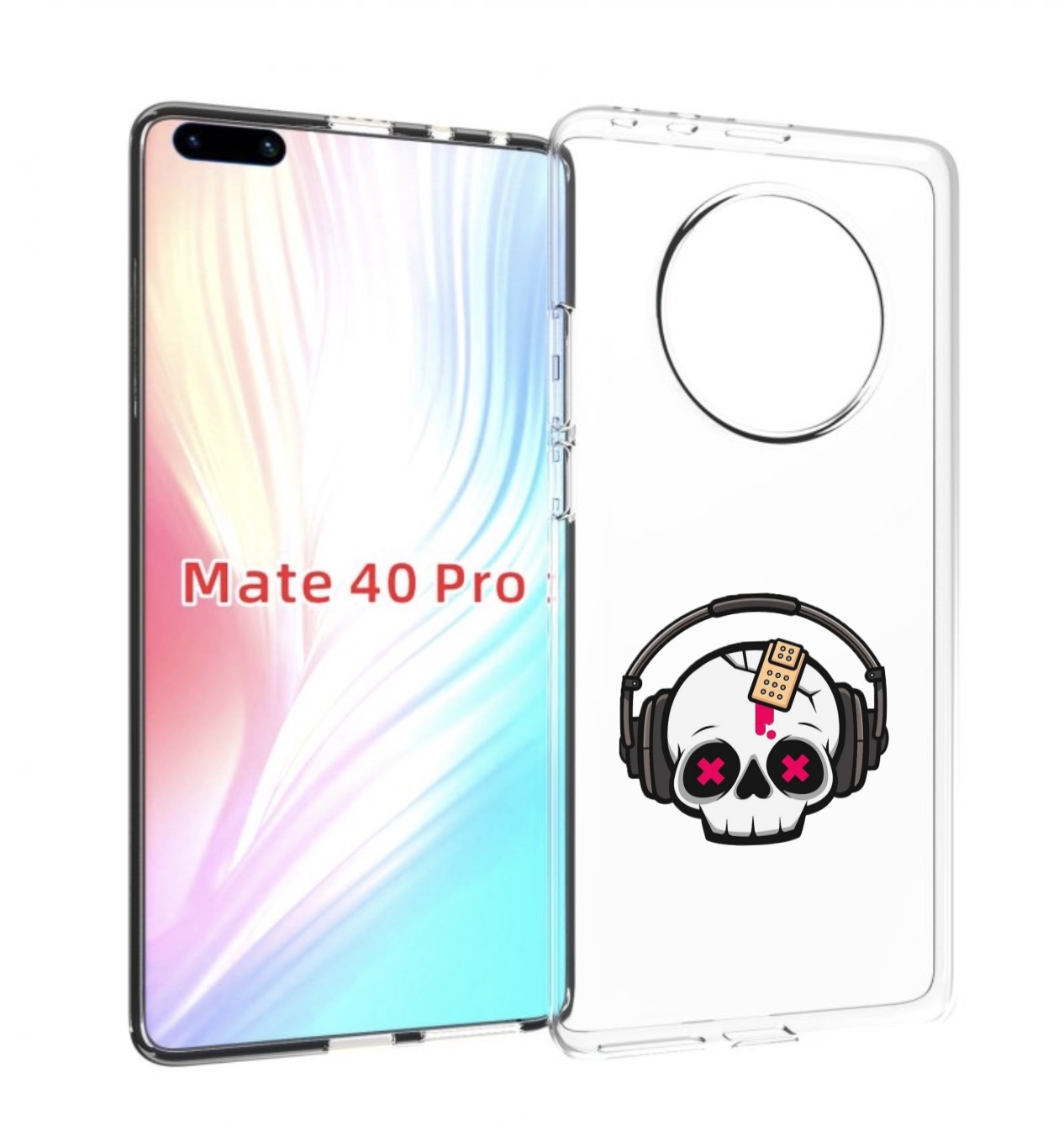 

Чехол MyPads черепок в наушниках для Huawei Mate 40 Pro (NOH-NX9), Прозрачный, Tocco