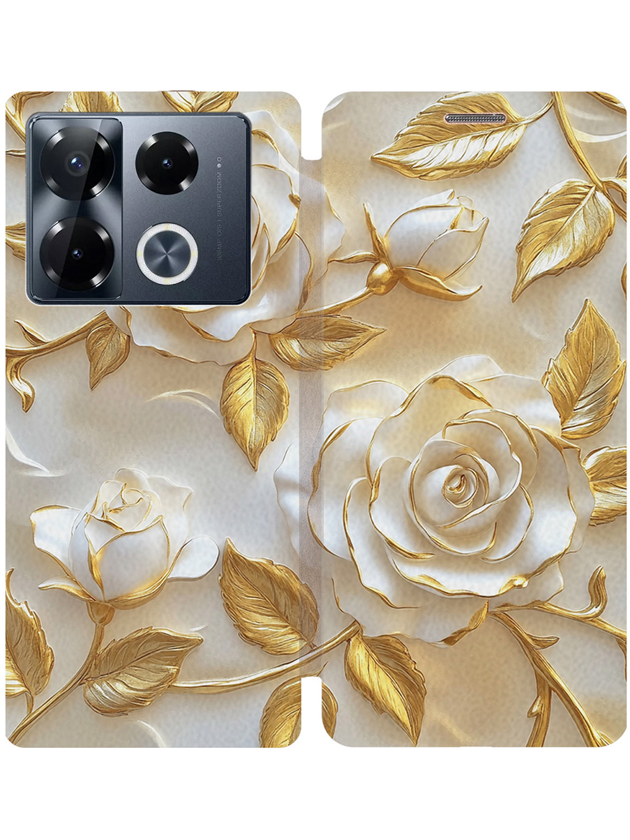 

Чехол-книжка на Infinix Note 40 Pro / 40 Pro 5g / 40 Pro+ 5g с принтом золотой 872196, Золотистый;белый, 782627023