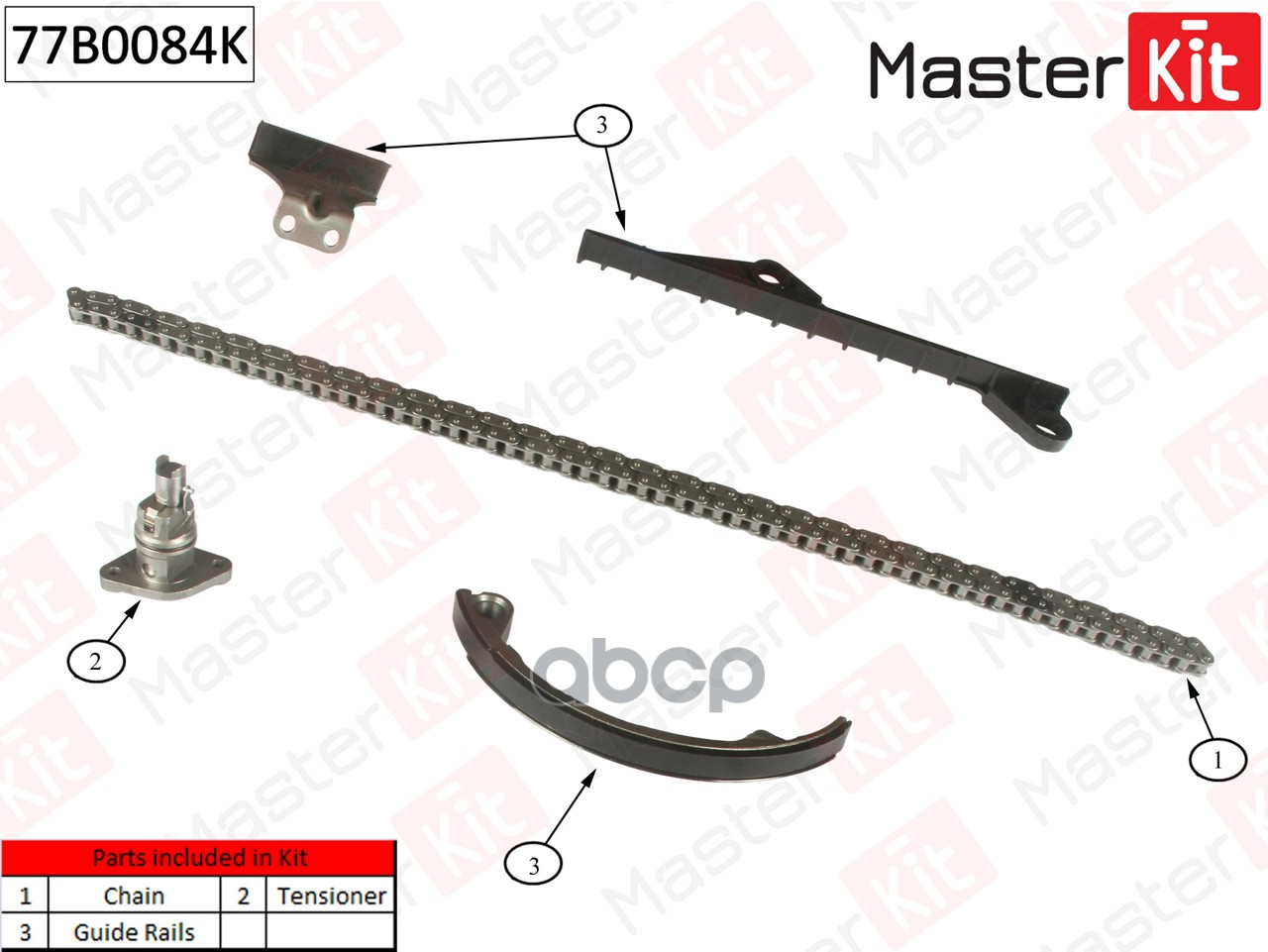 

Комплект Цепи Грм Nissan Primera 2.0i 16v Sr20de 92-01 (Без Звездочек) MasterKit арт. 77b0, 77B0084K