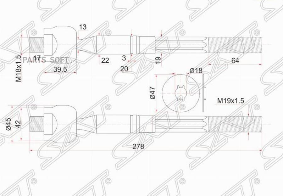 

Тяга Рулевая Toyota Dyna,Toyoace 99-04 Sat арт. ST-45503-39195