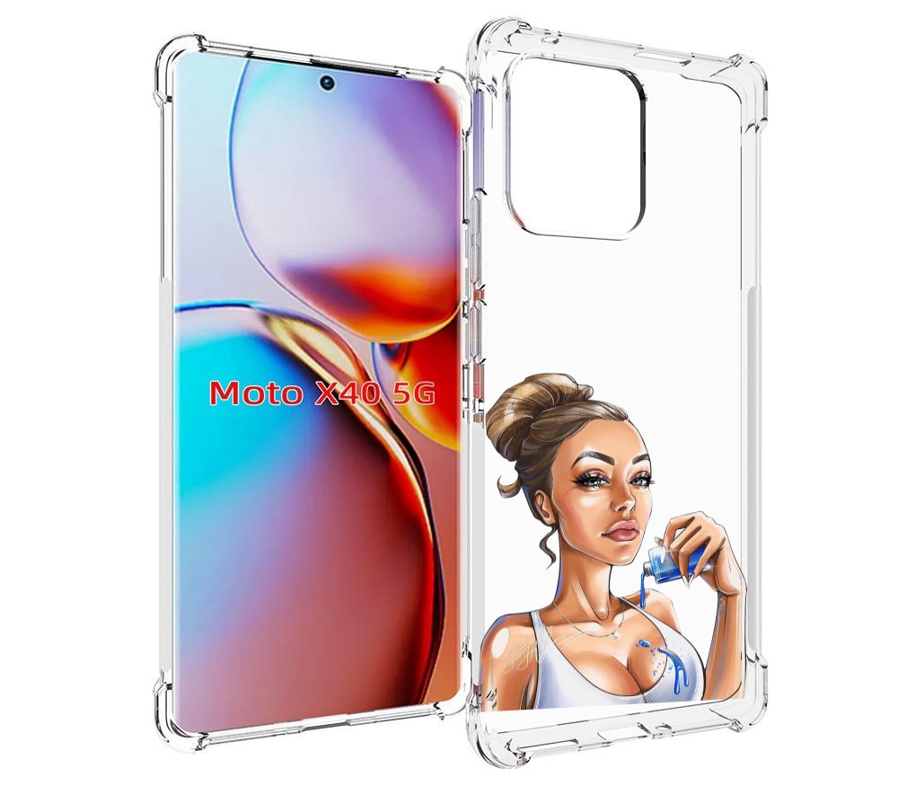 

Чехол MyPads девушка-пролила-краску женский для Motorola Moto X40, Прозрачный, Tocco