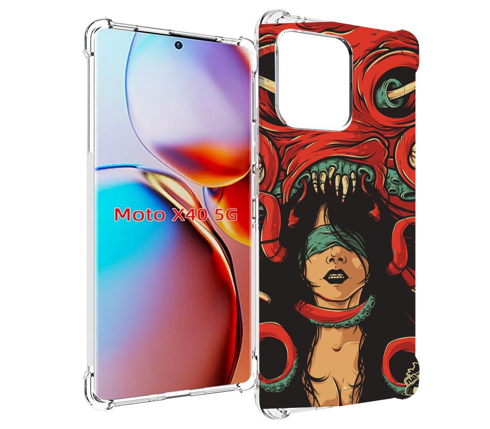 

Чехол MyPads девушку-съедает-осьминог для Motorola Moto X40, Прозрачный, Tocco
